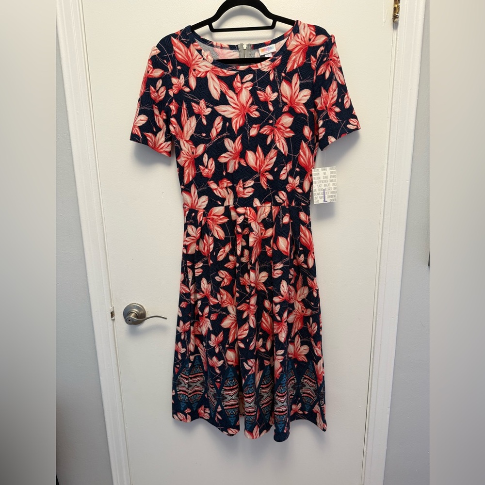 LuLaRoe Blue and Coral Floral Midi Dress